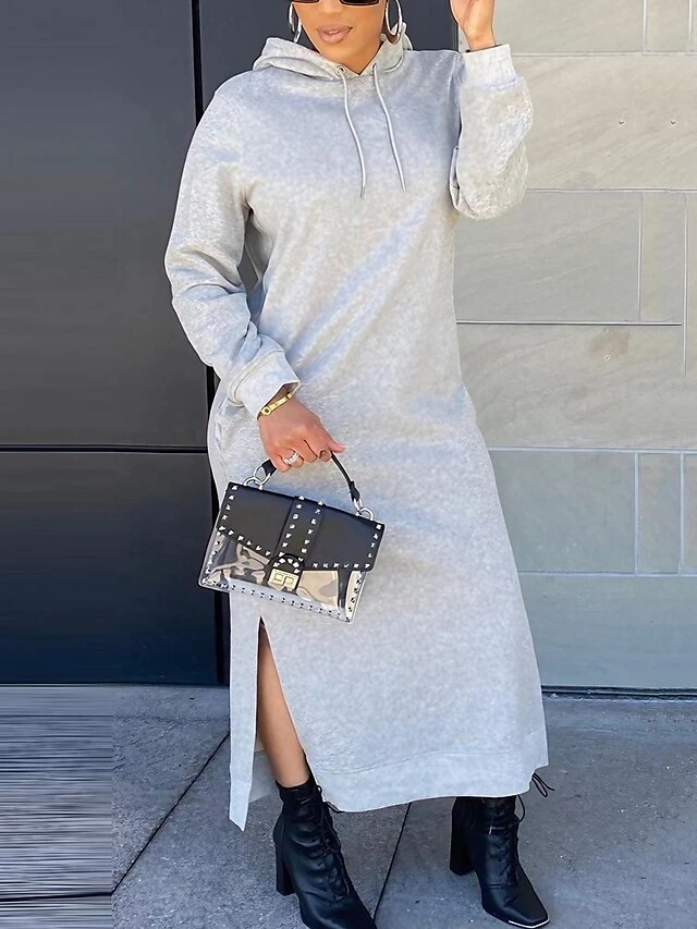 Women's Casual Dress Hoodie Dress Shift Dress Midi Dress Split Daily Date Vacation Active Fashion Hooded Long Sleeve 2023 Loose Fit Gray Color S M L XL Size 1 Women's Casual Dress Hoodie Dress Shift Dress Midi Dress Split Daily Date Vacation Active Fashion Hooded Long Sleeve 2023 Loose Fit Gray Color S M L XL Size