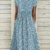 Women's Casual Dress Floral Dress Summer Dress Floral Ditsy Floral Pocket Print Crew Neck Midi Dress Fashion Streetwear Outdoor Daily Short Sleeve Loose Fit Navy Blue Royal Blue Blue Summer Spring S