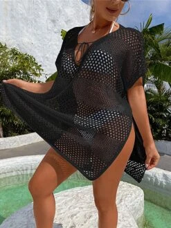 Women's Cover Up Beach Dress Beach Wear Mini Dress Hole Casualy Plain V Neck Short Sleeve Loose Fit Outdoor Daily Black White 2023 Spring Summer One Size 36 Women's Cover Up Beach Dress Beach Wear Mini Dress Hole Casualy Plain V Neck Short Sleeve Loose Fit Outdoor Daily Black White 2023 Spring Summer One Size -Casual Print Dress Sales vyoxdo1673338633704