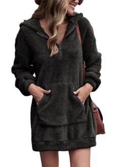 Women‘s Hoodie Dress Winter Dress Black Pink Army Green Navy Blue Beige Gray Long Sleeve Pure Color Zipper Pocket Winter Fall Hooded Stylish Casual Fall Dress Loose Fit 2022 S M L XL 2XL 3XL -Casual Print Dress Sales vzpdbu1664249540768