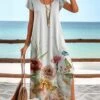Women's Casual Dress Summer Dress Print Dress Floral Ombre Split Print Crew Neck Long Dress Maxi Dress Active Fashion Outdoor Daily Short Sleeve Regular Fit White Blue Purple Summer Spring S M L XL