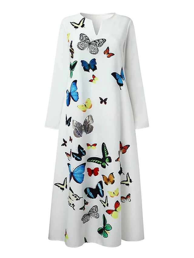 Women's Shift Dress Swing Dress Long Dress Maxi Dress Green Blue Grey White Black Long Sleeve Feather Butterfly Pocket Print Summer Spring V Neck Stylish Casual Dress 2023 S M L XL XXL XXXL 4XL 5XL 9 Women's Shift Dress Swing Dress Long Dress Maxi Dress Green Blue Grey White Black Long Sleeve Feather Butterfly Pocket Print Summer Spring V Neck Stylish Casual Dress 2023 S M L XL XXL XXXL 4XL 5XL - Image 9
