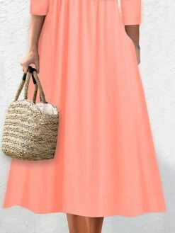 Women's Casual Dress Plain Dress Empire Waist Dresses Midi Dress Ruched Button Outdoor Daily Vacation Fashion Classic V Neck Long Sleeve 2023 Loose Fit Pink Green Color S M L XL XXL Size -Casual Print Dress Sales wbcrma1692094836387