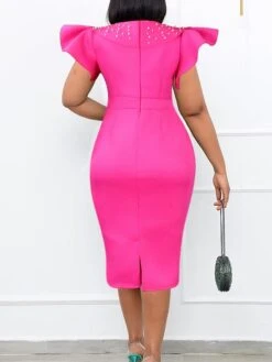 Women‘s Plus Size Curve Party Dress Cocktail Dress Bodycon Solid Color Midi Dress Short Sleeve Ruffle Split Crew Neck Fashion Party Black Wine Summer Spring L XL XXL 3XL -Casual Print Dress Sales wbeabb1679549837358