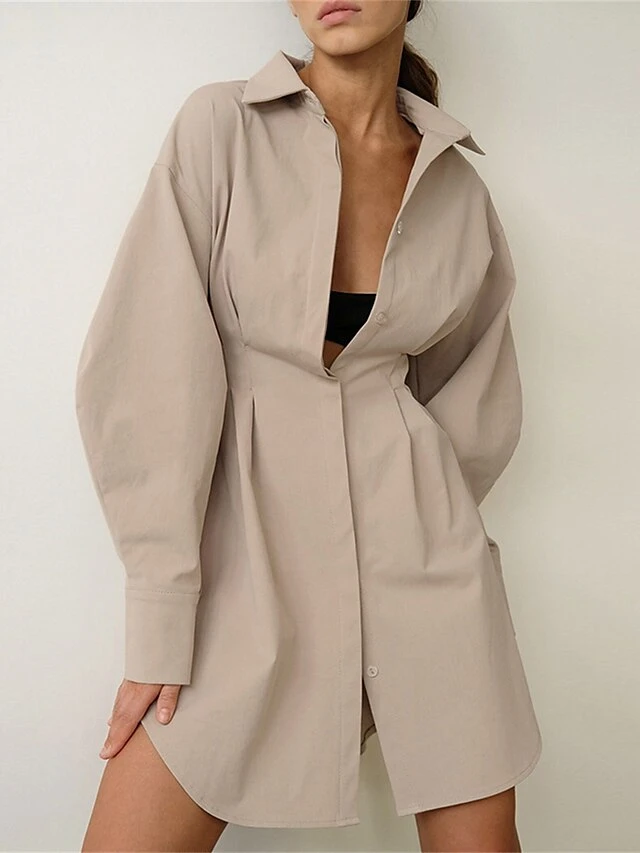 Women's Shirt Dress Casual Dress Mini Dress Outdoor Daily Date Polyester Fashion Basic Shirt Collar Button Long Sleeve Fall Winter 2023 Regular Fit Black White Brown Pure Color S M L 11 Women's Shirt Dress Casual Dress Mini Dress Outdoor Daily Date Polyester Fashion Basic Shirt Collar Button Long Sleeve Fall Winter 2023 Regular Fit Black White Brown Pure Color S M L - Image 11