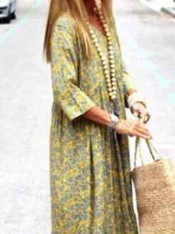 Women's Long Dress Maxi Dress Casual Dress Print Dress Spring Dress Print Fashion Casual Daily Holiday Vacation Ruched Print 3/4 Length Sleeve V Neck Dress Loose Fit Yellow Summer Spring S M L XL XXL 10 Women's Long Dress Maxi Dress Casual Dress Print Dress Spring Dress Print Fashion Casual Daily Holiday Vacation Ruched Print 3/4 Length Sleeve V Neck Dress Loose Fit Yellow Summer Spring S M L XL XXL -Casual Print Dress Sales wbrjyp1682575658858