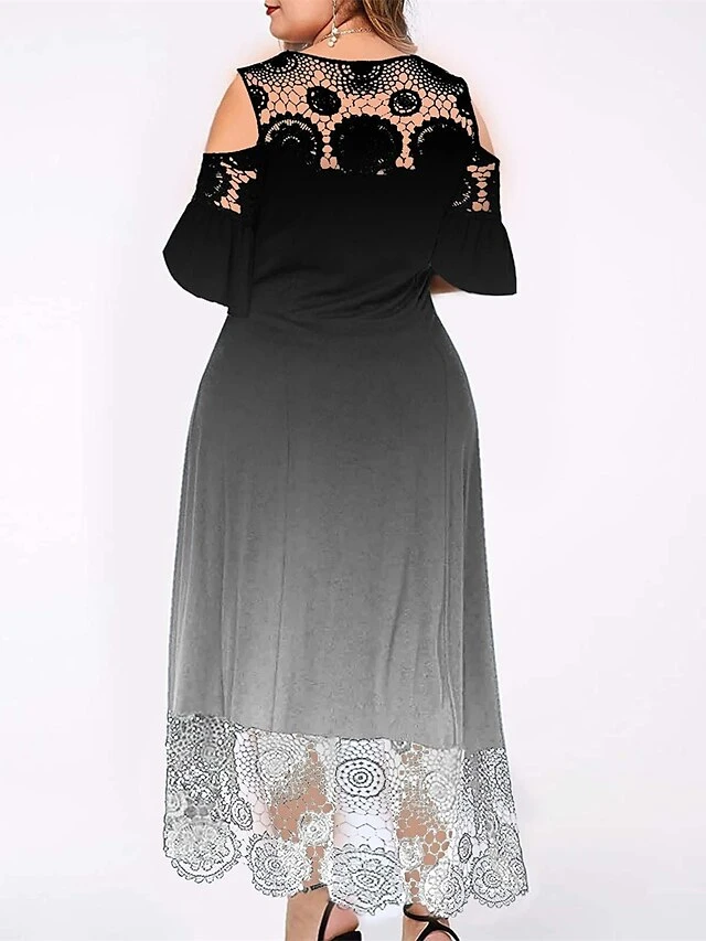 Women‘s Plus Size Curve Casual Dress A Line Dress Gradient Long Dress Maxi Dress Short Sleeve Patchwork Hollow Out Crew Neck Fashion Outdoor Black Light Green Summer Spring XL XXL 3XL 4XL 5XL 5 Women‘s Plus Size Curve Casual Dress A Line Dress Gradient Long Dress Maxi Dress Short Sleeve Patchwork Hollow Out Crew Neck Fashion Outdoor Black Light Green Summer Spring XL XXL 3XL 4XL 5XL - Image 5