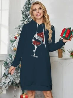 Women's Christmas Casual Dress Hoodie Dress Mini Dress Warm Fashion OutdoorHoliday V Neck Printhat Loose Fit Black Burgundy Navy Blue S M L XL XXL -Casual Print Dress Sales wbzhde1695893421891