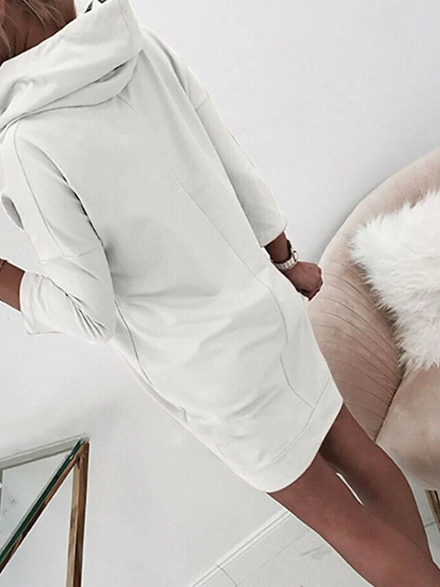 Women's Hoodie Dress Winter Dress A Line Dress Mini Dress White Pink Light Grey Long Sleeve Pure Color Pocket Spring Fall Winter Hooded Stylish Vacation Fall Dress Loose Fit 2023 S M L XL XXL 3XL 4 Women's Hoodie Dress Winter Dress A Line Dress Mini Dress White Pink Light Grey Long Sleeve Pure Color Pocket Spring Fall Winter Hooded Stylish Vacation Fall Dress Loose Fit 2023 S M L XL XXL 3XL - Image 4