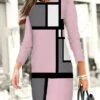 Women's Casual Dress Winter Dress Sweatshirt Dress Geometric Plaid Print Crew Neck Mini Dress Fashion Streetwear Outdoor Daily Long Sleeve Loose Fit Pink Blue Green Fall Winter S M L XL XXL