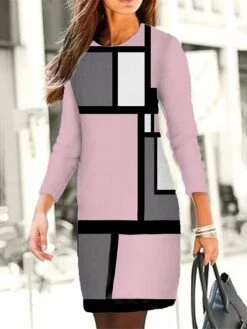 Women's Casual Dress Winter Dress Sweatshirt Dress Geometric Plaid Print Crew Neck Mini Dress Fashion Streetwear Outdoor Daily Long Sleeve Loose Fit Pink Blue Green Fall Winter S M L XL XXL