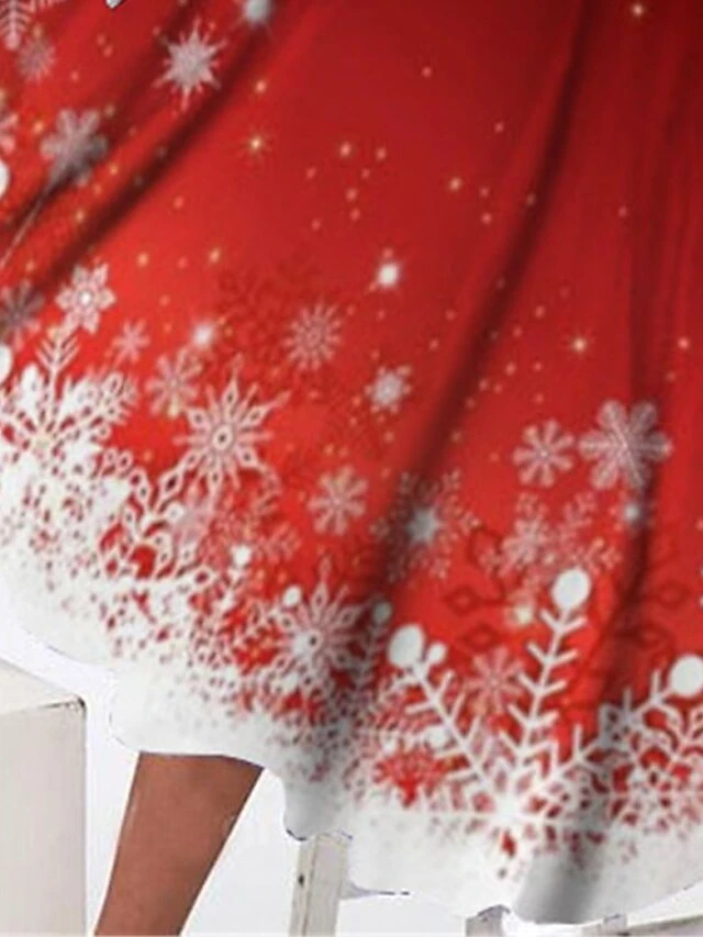 Women's Christmas Casual Dress Swing Dress Midi Dress Wine Long Sleeve Snowflake Pocket Winter Fall Autumn Round Neck Fashion Daily Weekend 2022 S M L XL XXL 3XL 3 Women's Christmas Casual Dress Swing Dress Midi Dress Wine Long Sleeve Snowflake Pocket Winter Fall Autumn Round Neck Fashion Daily Weekend 2022 S M L XL XXL 3XL - Image 3