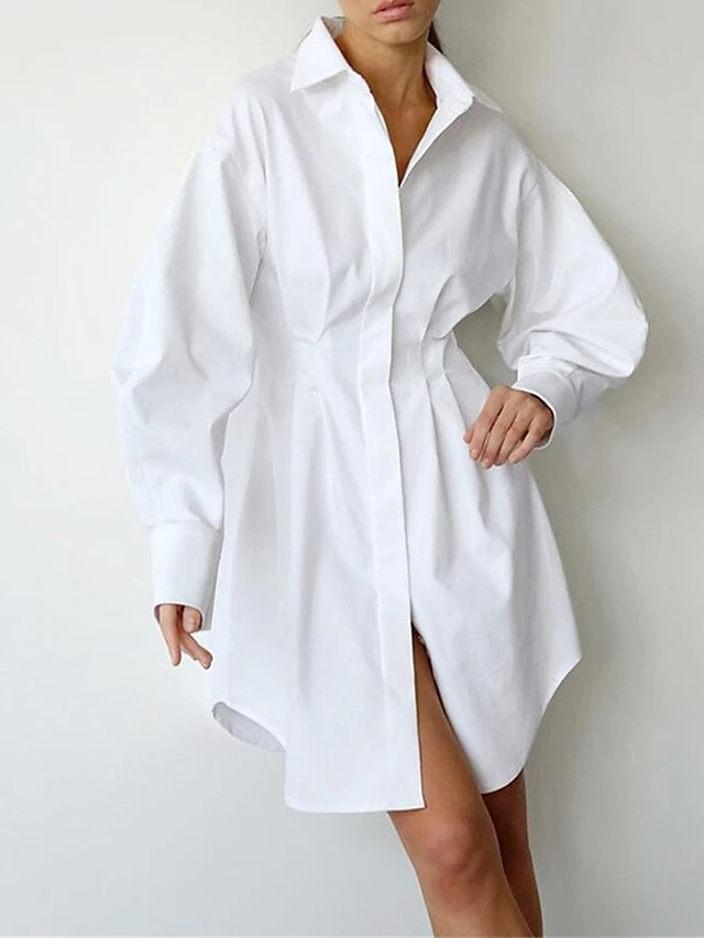 Women's Shirt Dress Casual Dress Mini Dress Outdoor Daily Date Polyester Fashion Basic Shirt Collar Button Long Sleeve Fall Winter 2023 Regular Fit Black White Brown Pure Color S M L 9 Women's Shirt Dress Casual Dress Mini Dress Outdoor Daily Date Polyester Fashion Basic Shirt Collar Button Long Sleeve Fall Winter 2023 Regular Fit Black White Brown Pure Color S M L - Image 9