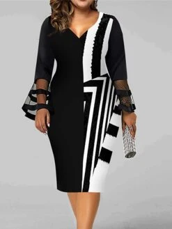 Women‘s Plus Size Curve Work Dress Bodycon Sheath Dress Stripe Midi Dress Long Sleeve Mesh V Neck Elegant Outdoor White Red Spring Fall L XL XXL 3XL 4XL 9 Women‘s Plus Size Curve Work Dress Bodycon Sheath Dress Stripe Midi Dress Long Sleeve Mesh V Neck Elegant Outdoor White Red Spring Fall L XL XXL 3XL 4XL -Casual Print Dress Sales wdpquj1672824180587
