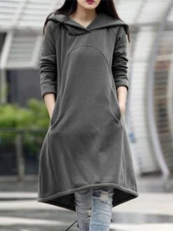 Women's Casual Dress Hoodie Dress Winter Dress Midi Dress Pocket Outdoor Street Daily Fashion Streetwear Hooded Long Sleeve 2023 Loose Fit Black Army Green Gray Color S M L XL XXL Size -Casual Print Dress Sales wecjdd1694510139166