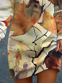 Women's Sweatshirt Dress Casual Dress Mini Dress Warm Fashion Outdoor Holiday Vacation Crew Neck Print Print Loose Fit Khaki S M L XL XXL -Casual Print Dress Sales wectrb1697632826439