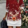 Women's Christmas Dress Casual Dress Mini Dress Warm Fashion Outdoor Christmas Vacation Crew Neck Print Snowflake Deer Regular Fit White Wine Red S M L XL XXL