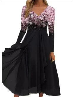 Women's T Shirt Dress Tee Dress Swing Dress Midi Dress Long Dress Maxi Dress Black Blue Purple Long Sleeve Floral Patchwork Spring Fall Autumn V Neck Stylish Winter Dress Fall Dress 2023 S M L XL XXL 5 Women's T Shirt Dress Tee Dress Swing Dress Midi Dress Long Dress Maxi Dress Black Blue Purple Long Sleeve Floral Patchwork Spring Fall Autumn V Neck Stylish Winter Dress Fall Dress 2023 S M L XL XXL -Casual Print Dress Sales weihfp1663298407875