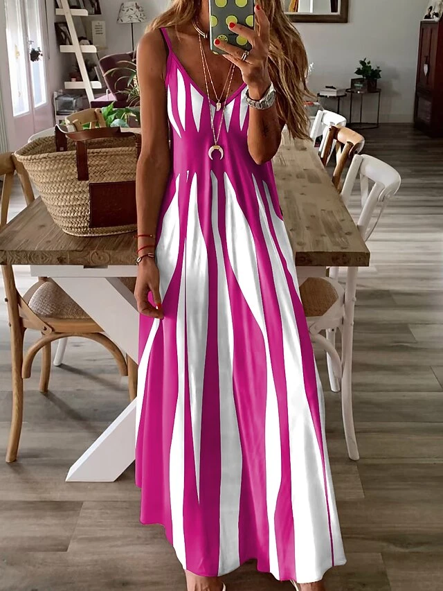 Women's Casual Dress Summer Dress Slip Dress Color Block Print V Neck Long Dress Maxi Dress Active Fashion Outdoor Holiday Sleeveless Regular Fit Black Light Green Pink Summer S M L XL XXL 9 Women's Casual Dress Summer Dress Slip Dress Color Block Print V Neck Long Dress Maxi Dress Active Fashion Outdoor Holiday Sleeveless Regular Fit Black Light Green Pink Summer S M L XL XXL - Image 9