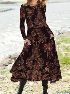 Women's Casual Dress Winter Dress Ethnic Dress Floral Tribal Pocket Print Crew Neck Midi Dress Vintage Ethnic Outdoor Daily Long Sleeve Regular Fit Black White Yellow Fall Winter S M L XL XXL 9 Women's Casual Dress Winter Dress Ethnic Dress Floral Tribal Pocket Print Crew Neck Midi Dress Vintage Ethnic Outdoor Daily Long Sleeve Regular Fit Black White Yellow Fall Winter S M L XL XXL -Casual Print Dress Sales wexgsp1696669591533