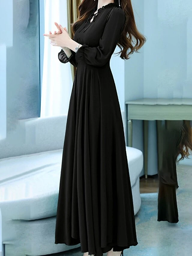 Women's Long Dress Maxi Dress Casual Dress Chiffon Dress Black Dress Plain Streetwear Casual Outdoor Daily Holiday Lace Up Ruched Long Sleeve Crew Neck Dress Regular Fit Black Pink Red Summer Spring 12 Women's Long Dress Maxi Dress Casual Dress Chiffon Dress Black Dress Plain Streetwear Casual Outdoor Daily Holiday Lace Up Ruched Long Sleeve Crew Neck Dress Regular Fit Black Pink Red Summer Spring - Image 12