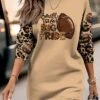 Women's Casual Dress Sweatshirt Dress Winter Dress Leopard Football Print Crew Neck Mini Dress Fashion Streetwear Outdoor Daily Long Sleeve Loose Fit White Khaki Fall Winter S M L XL XXL