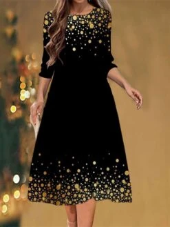 Women's Christmas Casual Dress Shift Dress Midi Dress Yellow 3/4 Length Sleeve Color Gradient Ruched Winter Fall Autumn Fashion Christmas Daily 2022 S M L XL XXL 3XL