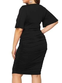 Women's Plus Size Curve Work Dress Bodycon Sheath Dress Plain Midi Dress Short Sleeve Ruched V Neck Fashion Office Black Royal Blue Fall Winter L XL XXL 3XL 4XL 31 Women's Plus Size Curve Work Dress Bodycon Sheath Dress Plain Midi Dress Short Sleeve Ruched V Neck Fashion Office Black Royal Blue Fall Winter L XL XXL 3XL 4XL -Casual Print Dress Sales wfxwzv1694151474890