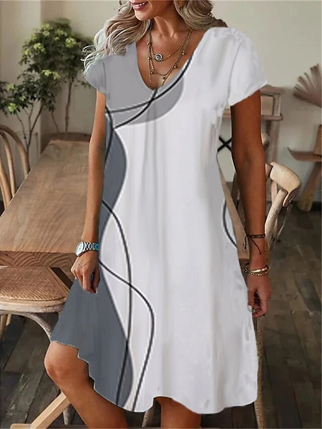 Women's Casual Dress Summer Dress Print Dress Geometric Color Block Print V Neck Mini Dress Active Fashion Outdoor Daily Short Sleeve Regular Fit Black Wine Navy Blue Summer Spring S M L XL XXL 2 Women's Casual Dress Summer Dress Print Dress Geometric Color Block Print V Neck Mini Dress Active Fashion Outdoor Daily Short Sleeve Regular Fit Black Wine Navy Blue Summer Spring S M L XL XXL - Image 2