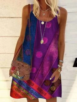 Women's Shift Dress Midi Dress Vintage Purple Vintage Green Vintage Gray Sleeveless Print Print Summer Spring Crew Neck Casual Daily 2023 S M L XL XXL 3XL 4XL 5XL -Casual Print Dress Sales wgmzjw1620187126009