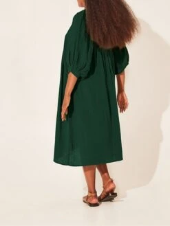 Women's Shirt Dress Casual Dress Midi Dress Outdoor Daily Date Cotton Basic Classic V Neck Ruched Long Sleeve Fall Winter 2023 Loose Fit Black Green Apricot Pure Color S M L XL -Casual Print Dress Sales wgpkgc1695096319807