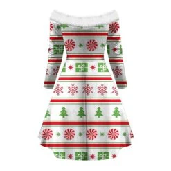 Women's Christmas Swing Dress Vintage Dress Mini Dress Green Light Green Wine Red Navy Blue White Long Sleeve Snowman Tree Snowflake Backless Feather Print Winter Fall Off Shoulder Vacation Stylish -Casual Print Dress Sales wgrbem1666597248660