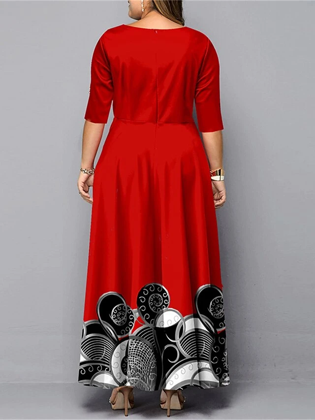 Women‘s Christmas Plus Size Curve Work Dress Semi Formal Dress A Line Dress Fashion Long Dress Maxi Dress Cut Out Print Crew Neck 3/4 Length Sleeve Polka Dot Print Loose Fit Black Red Spring Fall 6 Women‘s Christmas Plus Size Curve Work Dress Semi Formal Dress A Line Dress Fashion Long Dress Maxi Dress Cut Out Print Crew Neck 3/4 Length Sleeve Polka Dot Print Loose Fit Black Red Spring Fall - Image 6