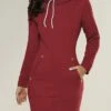 Women‘s Hoodie Dress Winter Dress Short Mini Dress ArmyGreen Black Red Wine Light Grey Dark Gray Long Sleeve Pure Color Pocket Fall Winter Hooded Basic Casual Modern Loose 2022 S M L XL 2XL 3XL 4XL