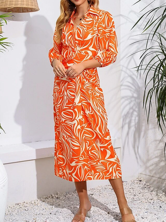 Women's Shirt Dress Casual Dress Wrap Dress Midi Dress Outdoor Daily Date Polyester Fashion Casual Split Neck Lace Up Split Long Sleeve Fall Winter 2023 Regular Fit Orange Green Floral S M L XL 11 Women's Shirt Dress Casual Dress Wrap Dress Midi Dress Outdoor Daily Date Polyester Fashion Casual Split Neck Lace Up Split Long Sleeve Fall Winter 2023 Regular Fit Orange Green Floral S M L XL - Image 11