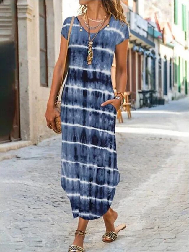 Women's Casual Dress Shift Dress Summer Dress Geometric Color Block Pocket Split Crew Neck Long Dress Maxi Dress Fashion Streetwear Outdoor Daily Short Sleeve Regular Fit Red Navy Blue Blue Summer 6 Women's Casual Dress Shift Dress Summer Dress Geometric Color Block Pocket Split Crew Neck Long Dress Maxi Dress Fashion Streetwear Outdoor Daily Short Sleeve Regular Fit Red Navy Blue Blue Summer - Image 6