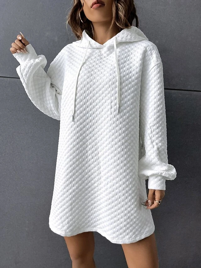 Women's Casual Dress Hoodie Dress Mini Dress Active Fashion Outdoor Sport Going Out Hoodie Pure Color Solid Color Loose Fit White S M L XL XXL 5 Women's Casual Dress Hoodie Dress Mini Dress Active Fashion Outdoor Sport Going Out Hoodie Pure Color Solid Color Loose Fit White S M L XL XXL - Image 5