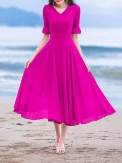 Women's Casual Dress Chiffon Dress Sundress Plain Ruched V Neck Midi Dress Active Fashion Outdoor Daily Short Sleeve Regular Fit White Wine Red Summer Spring S M L XL XXL 25 Women's Casual Dress Chiffon Dress Sundress Plain Ruched V Neck Midi Dress Active Fashion Outdoor Daily Short Sleeve Regular Fit White Wine Red Summer Spring S M L XL XXL -Casual Print Dress Sales wmbvbo1678426967292