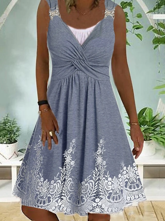 Women's Casual Dress Lace Dress Summer Dress Midi Dress Lace Patchwork Daily Date Going Out Fashion Modern Strap Sleeveless 2023 Regular Fit Blue Color S M L XL XXL Size 1 Women's Casual Dress Lace Dress Summer Dress Midi Dress Lace Patchwork Daily Date Going Out Fashion Modern Strap Sleeveless 2023 Regular Fit Blue Color S M L XL XXL Size