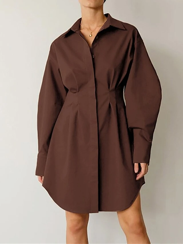 Women's Shirt Dress Casual Dress Mini Dress Outdoor Daily Date Polyester Fashion Basic Shirt Collar Button Long Sleeve Fall Winter 2023 Regular Fit Black White Brown Pure Color S M L 1 Women's Shirt Dress Casual Dress Mini Dress Outdoor Daily Date Polyester Fashion Basic Shirt Collar Button Long Sleeve Fall Winter 2023 Regular Fit Black White Brown Pure Color S M L
