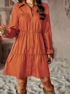 Women's Shirt Dress Casual Dress Maxi Long Dress Outdoor Daily Date Polyester Fashion Basic Shirt Collar Ruched Button Long Sleeve Spring Fall Winter 2023 Loose Fit Black Blue Purple Pure Color S M L -Casual Print Dress Sales wnvsjm1695195746635