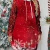 Women's Christmas Dress Casual Dress Mini Dress Warm Fashion Outdoor Christmas Holiday Hoodie Print Snowflake Loose Fit Wine S M L XL XXL
