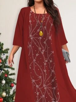 Women's Plus Size Curve Velvet Dress Casual Dress Winter Dress Floral Midi Dress 3/4 Length Sleeve Fake Two Piece Crew Neck Fashion Christmas Wine Fall Winter L XL XXL 3XL 4XL 5 Women's Plus Size Curve Velvet Dress Casual Dress Winter Dress Floral Midi Dress 3/4 Length Sleeve Fake Two Piece Crew Neck Fashion Christmas Wine Fall Winter L XL XXL 3XL 4XL -Casual Print Dress Sales wovlvj1697708601932