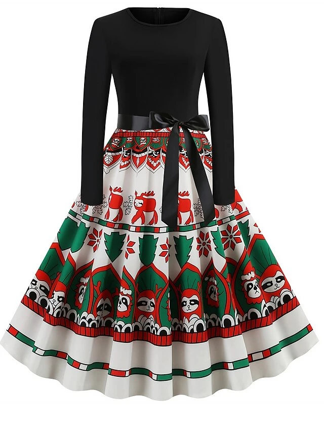 Women's Christmas Retro 1950s Vintage Dress Midi Dress Party Ruched Bow Christmas Tree Crew Neck Long Sleeve Regular Fit Fall Winter 2023 Black S M L XL 1 Women's Christmas Retro 1950s Vintage Dress Midi Dress Party Ruched Bow Christmas Tree Crew Neck Long Sleeve Regular Fit Fall Winter 2023 Black S M L XL