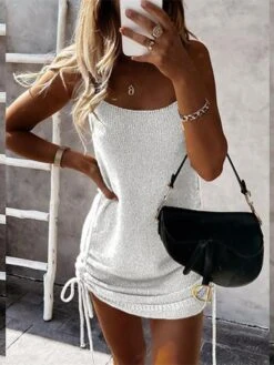 Women's Swimwear Cover Up Beach Dress Normal Swimsuit Backless UV Protection Knit Pure Color Black White Khaki Scoop Neck Bathing Suits New Vacation Daily -Casual Print Dress Sales wqccvd1657251393051