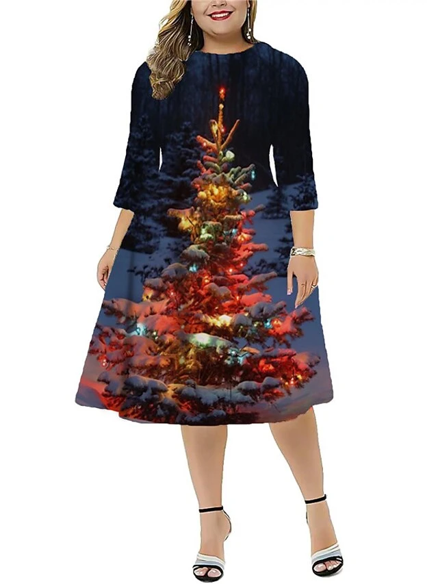 Women‘s Plus Size Christmas Dress Work Dress Santa Claus 3/4 Length Sleeve Winter Fall Midi Dress Christmas Dress Work Dress 3 Women‘s Plus Size Christmas Dress Work Dress Santa Claus 3/4 Length Sleeve Winter Fall Midi Dress Christmas Dress Work Dress - Image 3