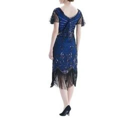 Women's Retro 1920s Fringe Dress Midi Dress Party Halloween Sequins Tassel Fringe Floral V Neck Short Sleeve Regular Fit Spring Fall 2023 Black Red S M L XL -Casual Print Dress Sales wqtklc1692849726914