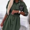 Women's Shirt Dress Mini Dress Winter Dress Daily Date Polyester Polyester / Cotton Fashion Casual Shirt Collar Lace Tie Belt Long Sleeve Summer Spring Fall 2022 Regular Fit Yellow Green Geometric