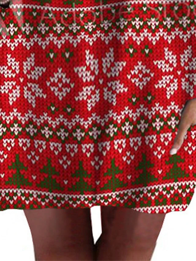 Women's Plus Size Christmas Casual Dress Sunflower Round Neck Print Long Sleeve Fall Winter Vintage Casual Festival Mini Dress Holiday Dress 2 Women's Plus Size Christmas Casual Dress Sunflower Round Neck Print Long Sleeve Fall Winter Vintage Casual Festival Mini Dress Holiday Dress - Image 2