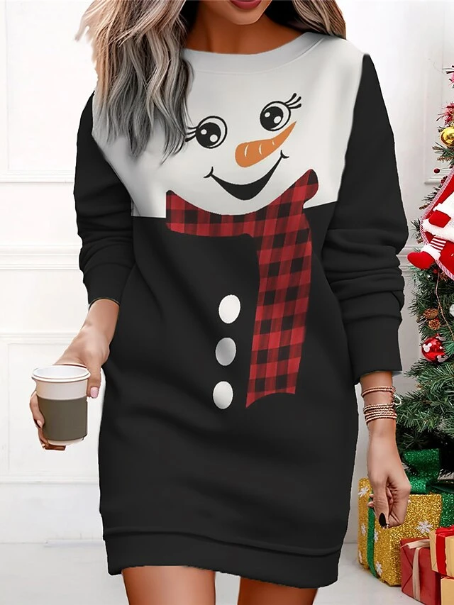 Women's Christmas Casual Dress Sweatshirt Dress Mini Dress Warm Fashion Outdoor Vacation Crew Neck Print Santa Claus Snowman Loose Fit Black White Wine S M L XL XXL 3 Women's Christmas Casual Dress Sweatshirt Dress Mini Dress Warm Fashion Outdoor Vacation Crew Neck Print Santa Claus Snowman Loose Fit Black White Wine S M L XL XXL - Image 3